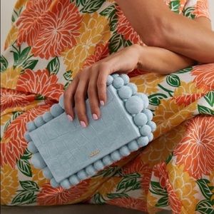 Cult Gaia Eos Bead-embellished Blue Croc-effect Suede Clutch